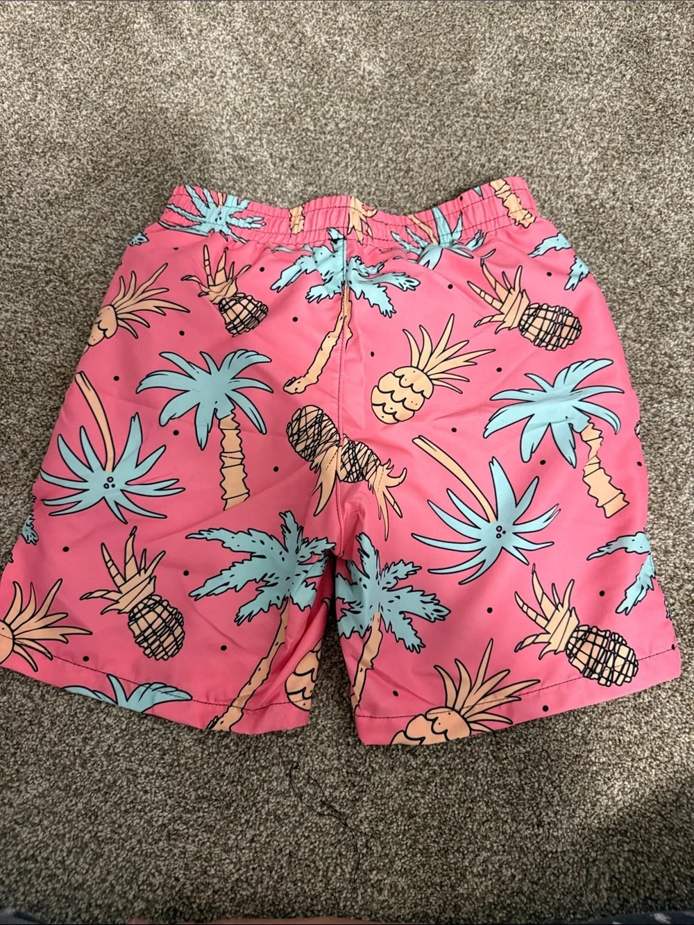 Pink Pineapple Print Kids Swim Trunks with black Liner